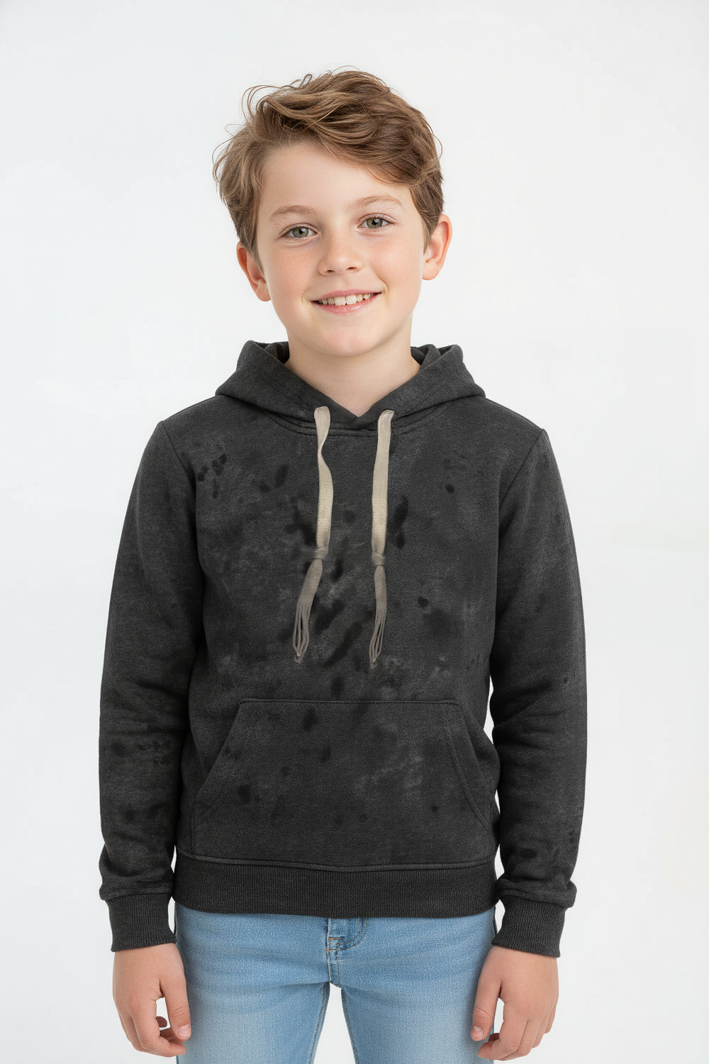Boy's Slim Fit Washed Hood Sweatshirt With Kangaroo Pocket And Long Sleeves