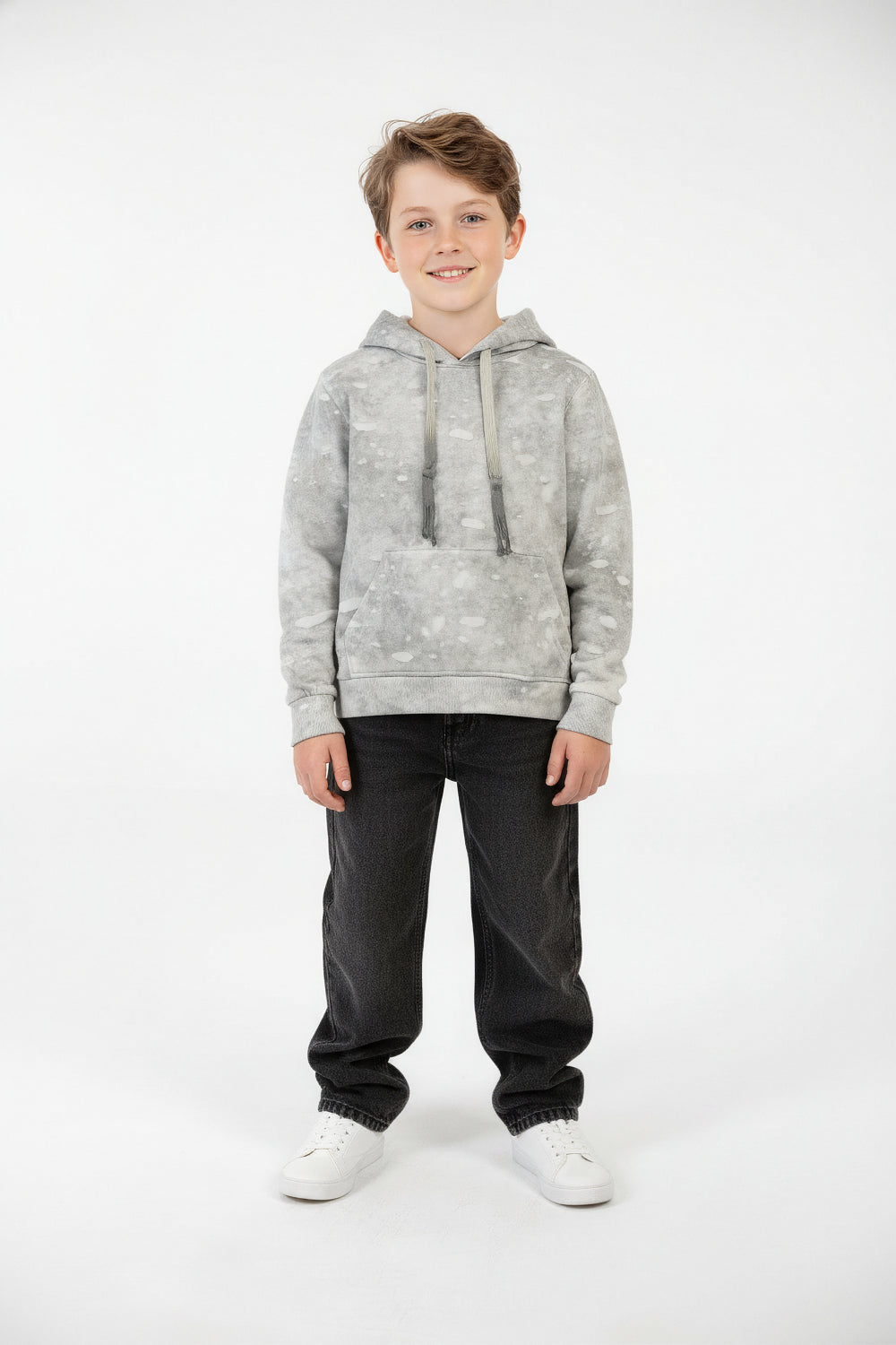 Boy's Slim Fit Washed Hood Sweatshirt With Kangaroo Pocket And Long Sleeves