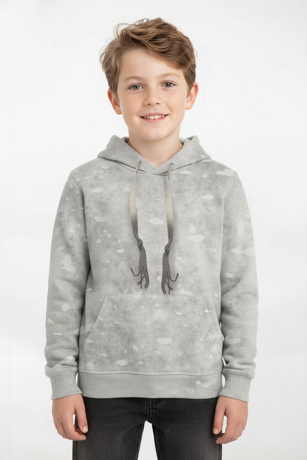 Boy's Slim Fit Washed Hood Sweatshirt With Kangaroo Pocket And Long Sleeves