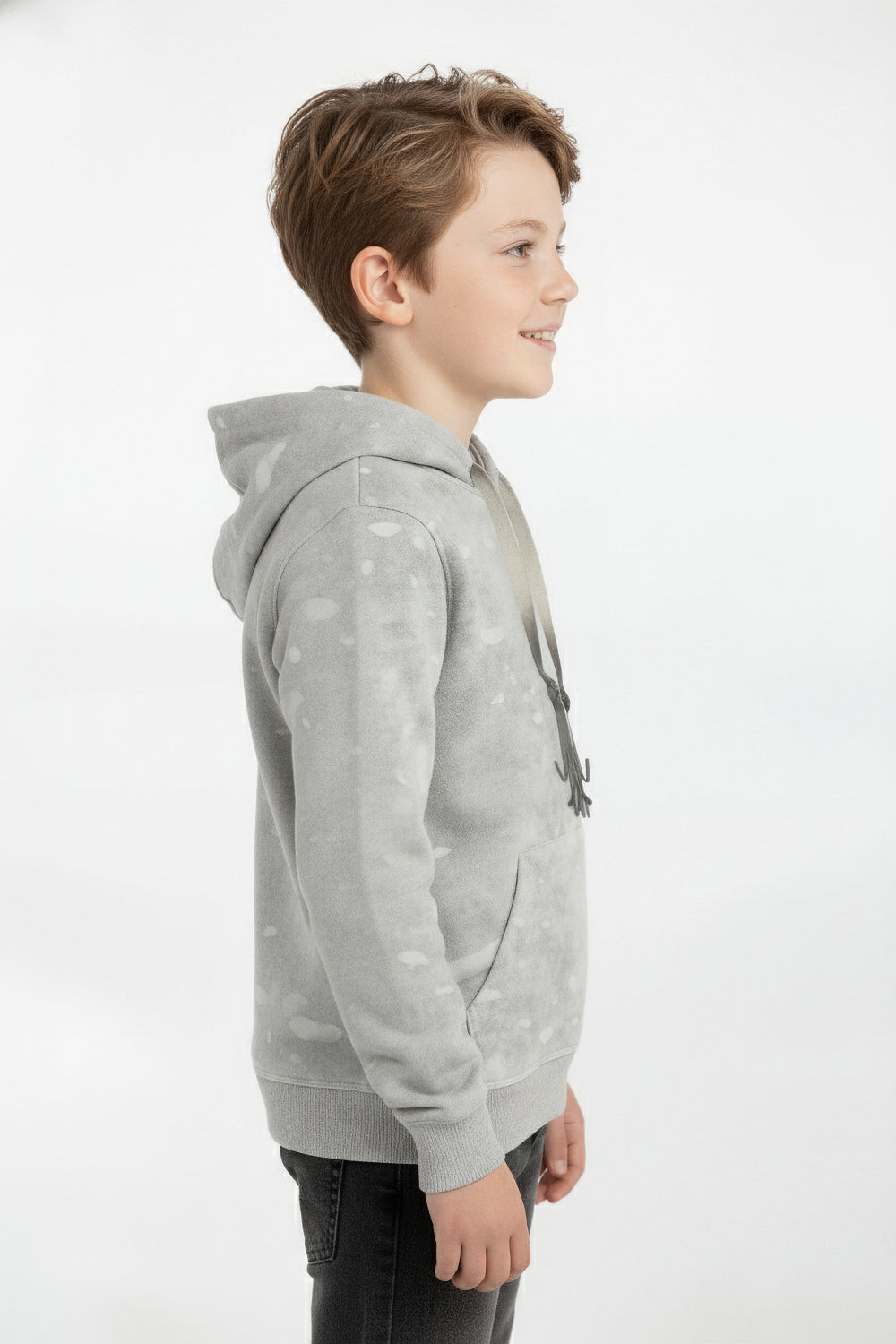 Boy's Slim Fit Washed Hood Sweatshirt With Kangaroo Pocket And Long Sleeves