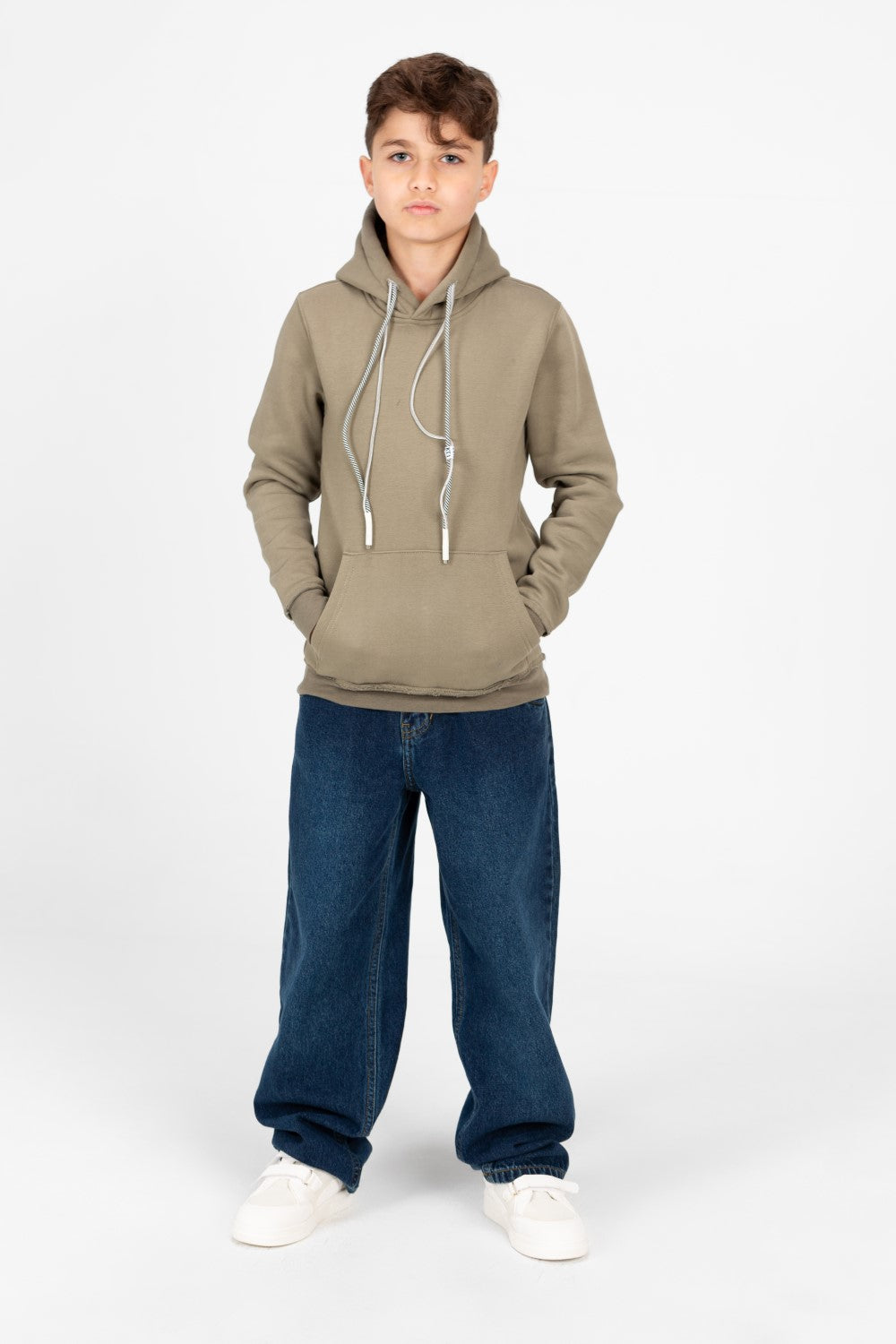 Boy's Basic Hoodie With Kangaroo Pocket And Long Sleeves