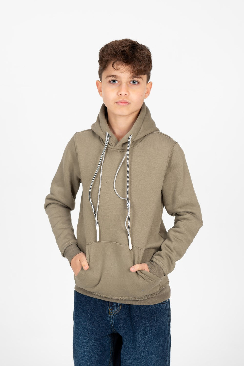 Boy's Basic Hoodie With Kangaroo Pocket And Long Sleeves