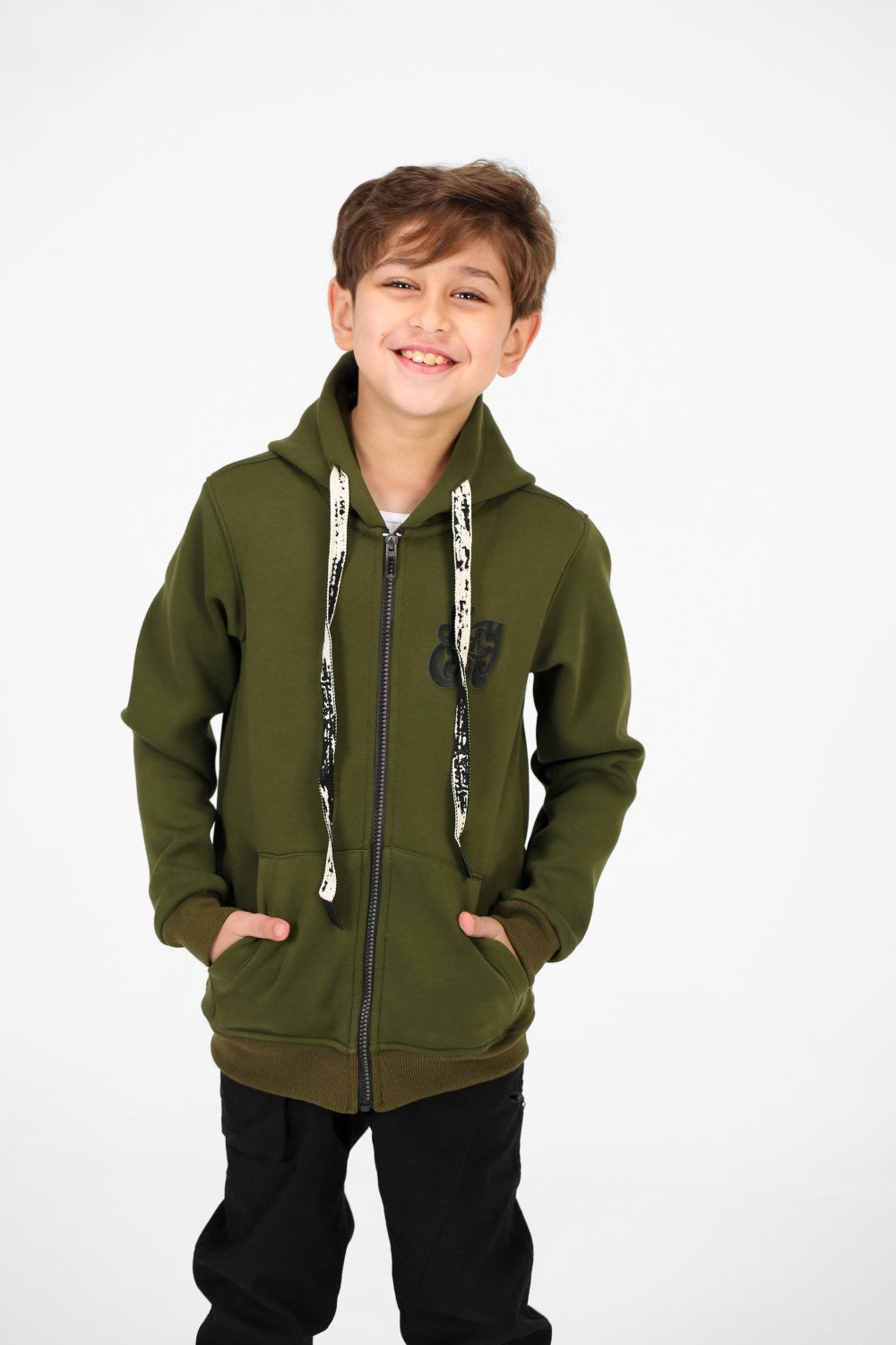 Boy's Tomato Long Sleeve Zipper Sweatshirt With Pockets
