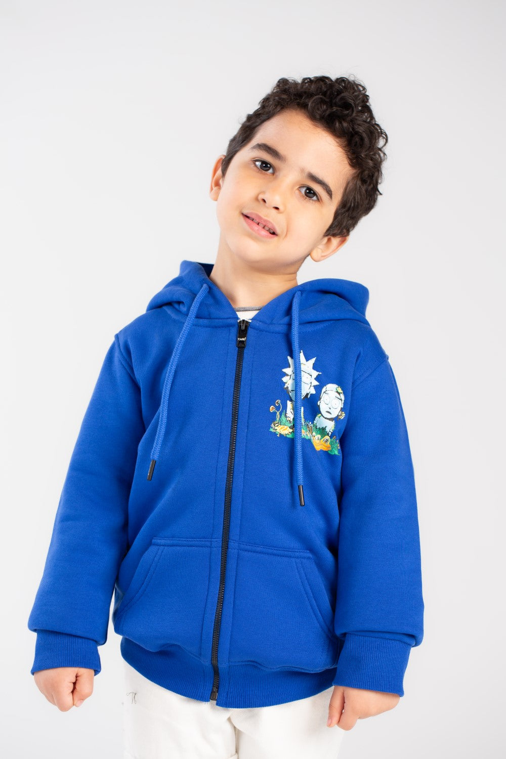 Boy's Padded With Front & Back Printed Design Hooded Sweatshirt
