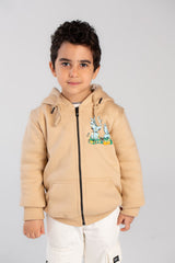 Boy's Padded With Front & Back Printed Design Hooded Sweatshirt