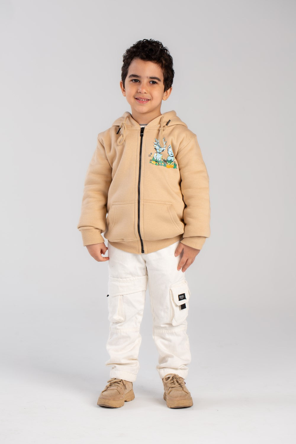 Boy's Padded With Front & Back Printed Design Hooded Sweatshirt