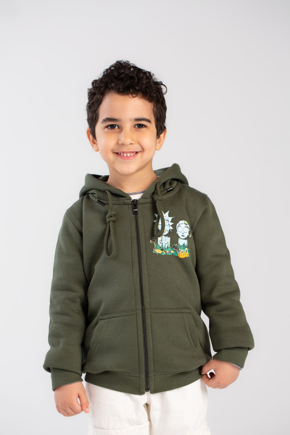 Boy's Padded With Front & Back Printed Design Hooded Sweatshirt
