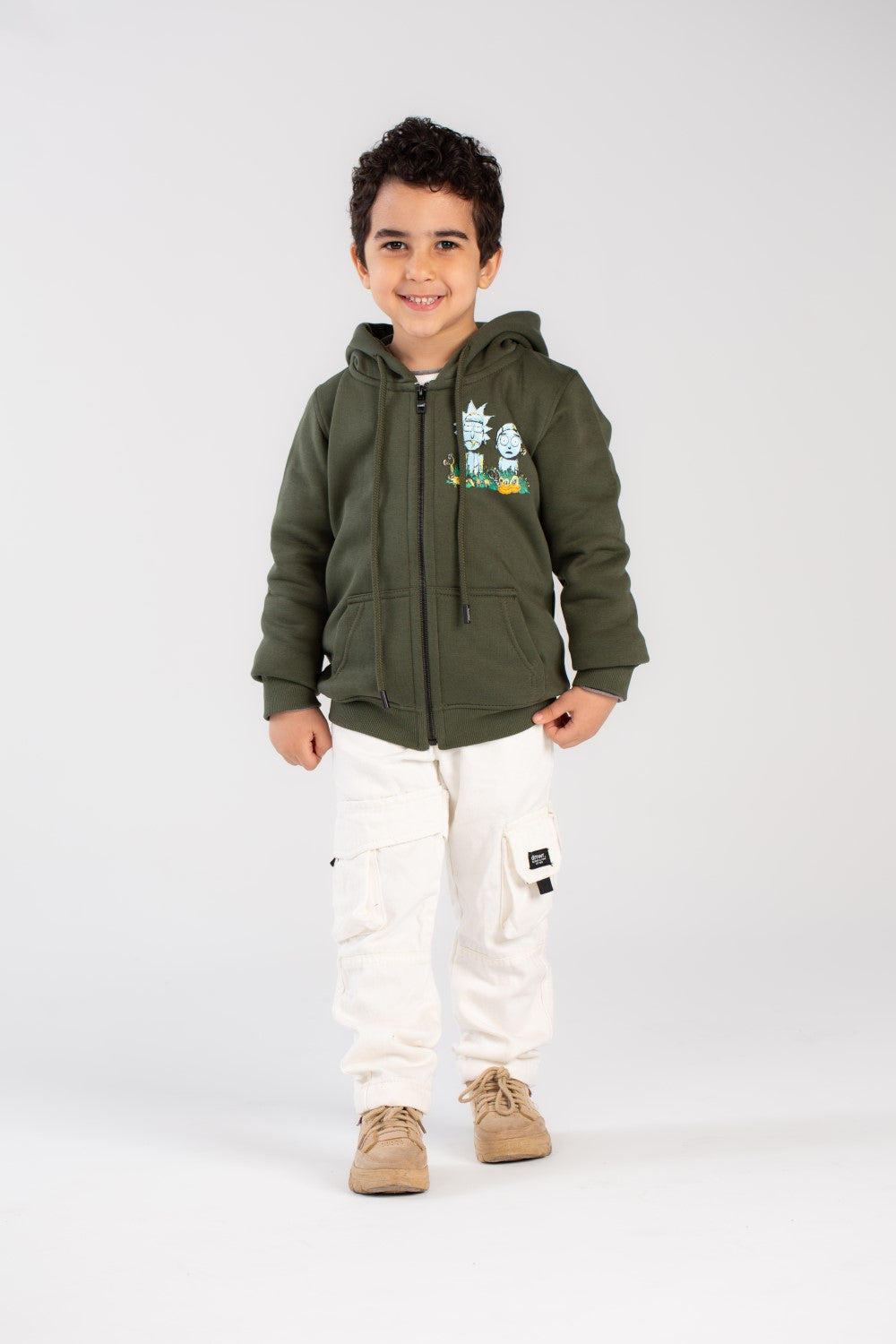 Boy's Padded With Front & Back Printed Design Hooded Sweatshirt
