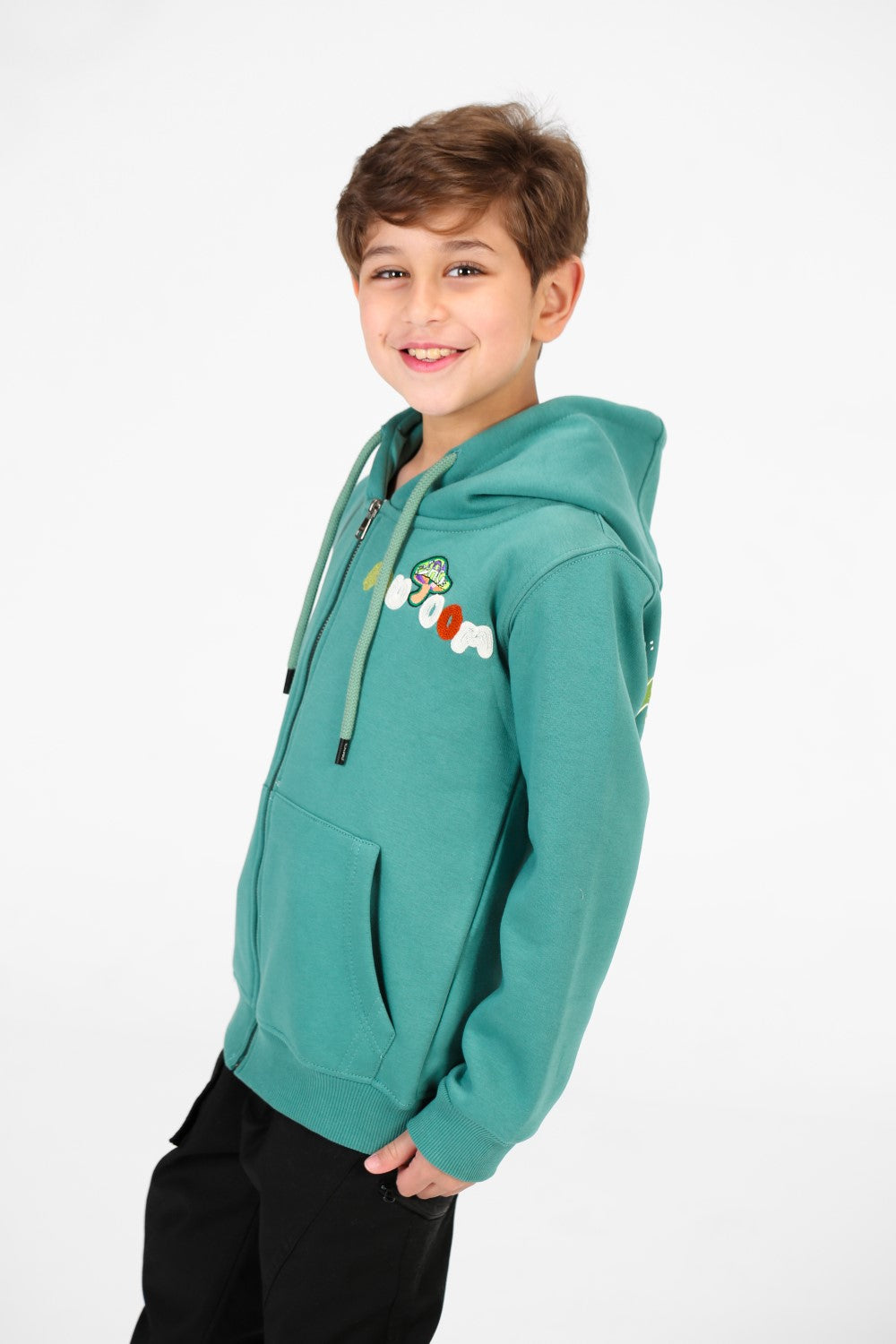 Boy's Zip-Up Hood Sweatshirt With Front Pockets