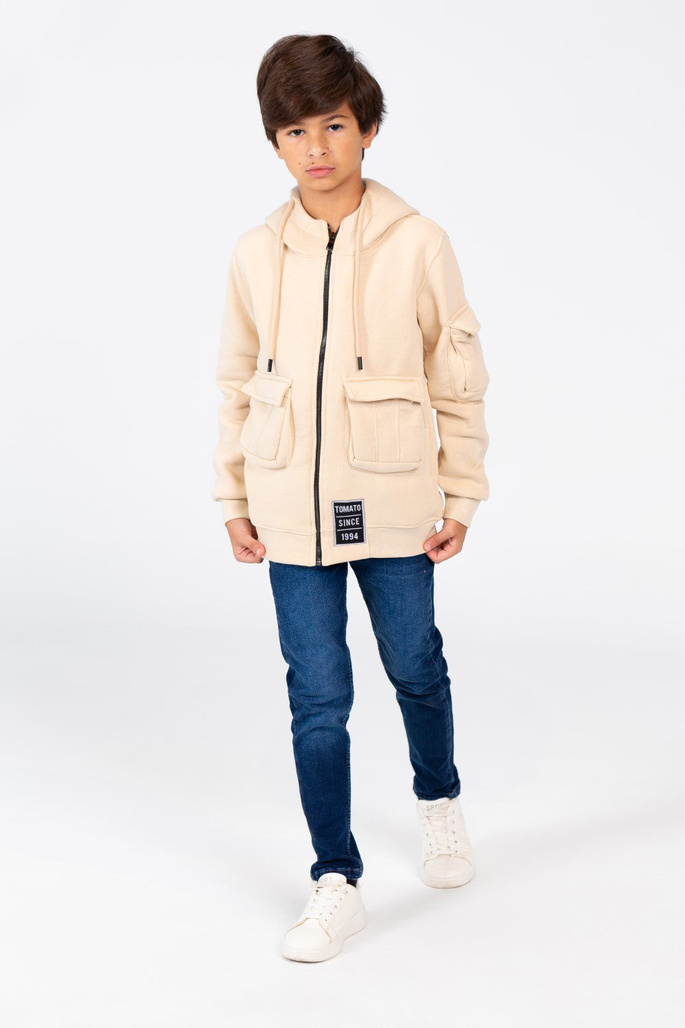 Boy's Hood Sweatshirt With Front Zipper And Pockets