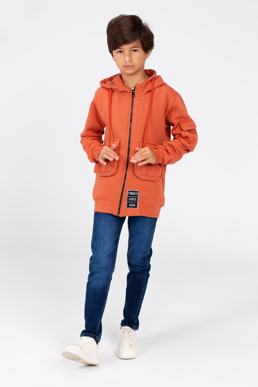 Boy's Hood Sweatshirt With Front Zipper And Pockets