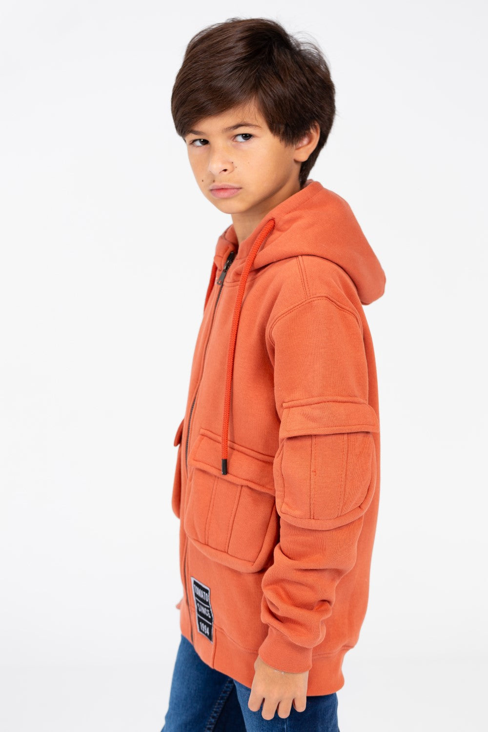 Boy's Hood Sweatshirt With Front Zipper And Pockets