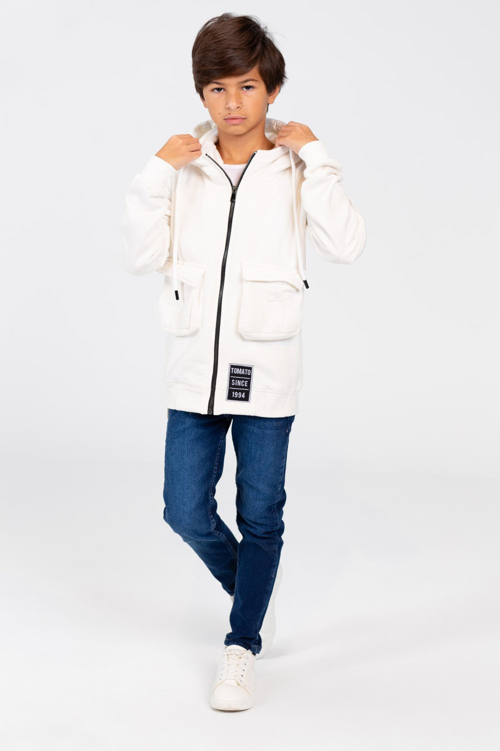Boy's Hood Sweatshirt With Front Zipper And Pockets