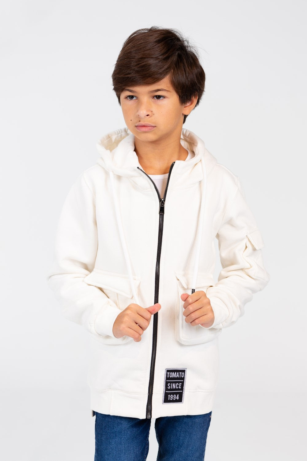 Boy's Hood Sweatshirt With Front Zipper And Pockets