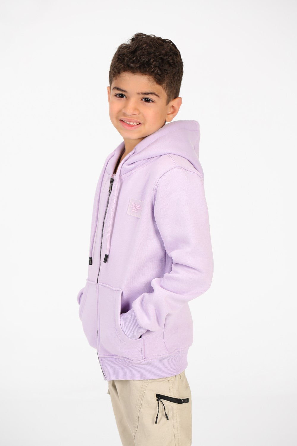 Boy's Tomato Basic Hood Sweatshirt With Full Zip Closure