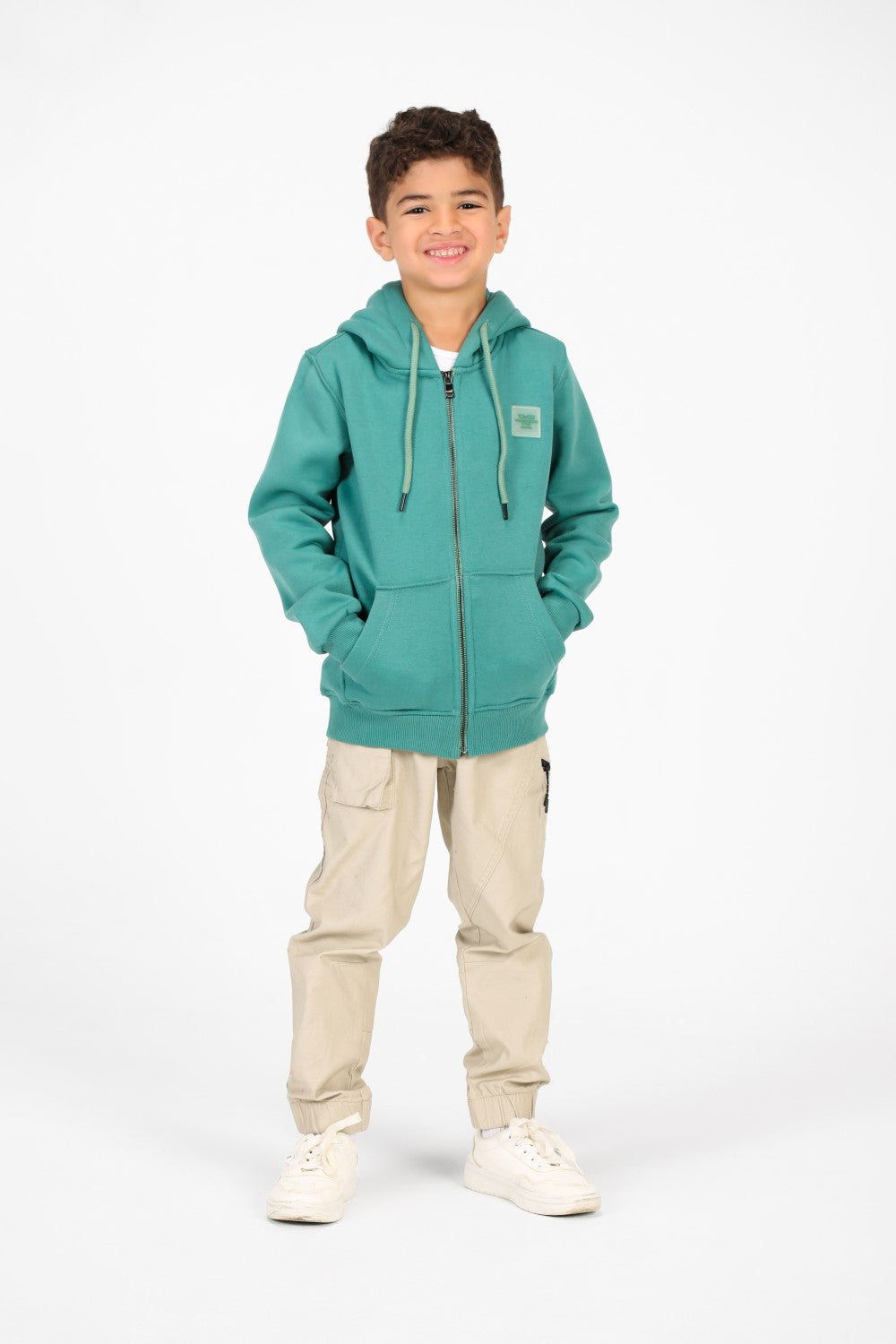 Boy's Tomato Basic Hood Sweatshirt With Full Zip Closure