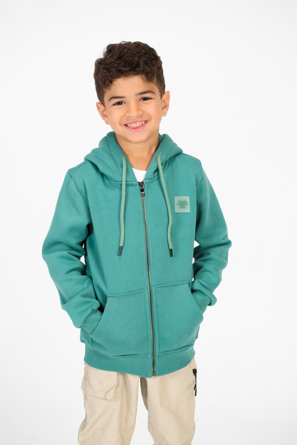 Boy's Tomato Basic Hood Sweatshirt With Full Zip Closure