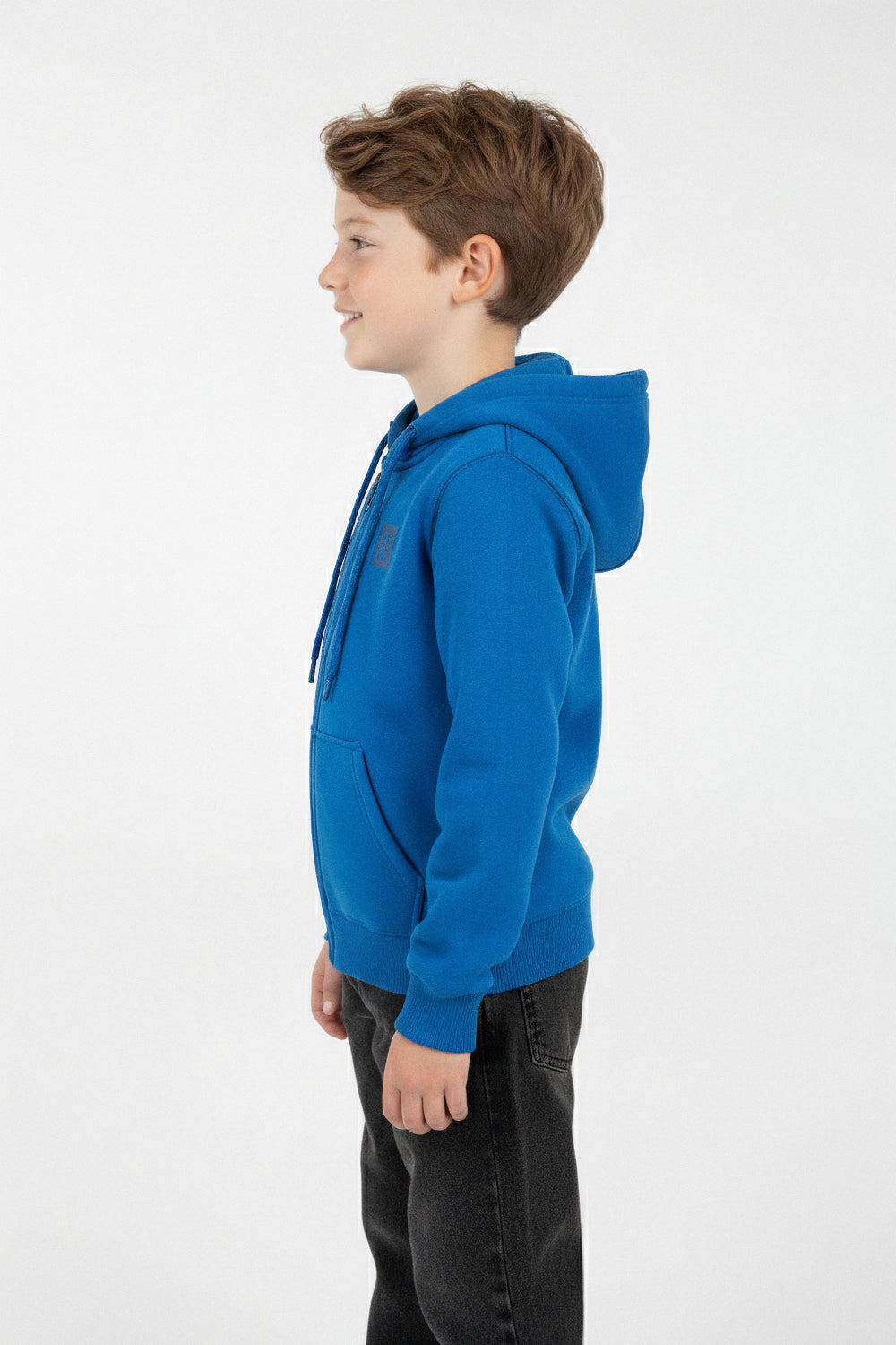Boy's Slim Fit Melton Hood Sweatshirt With Full Front Zipper