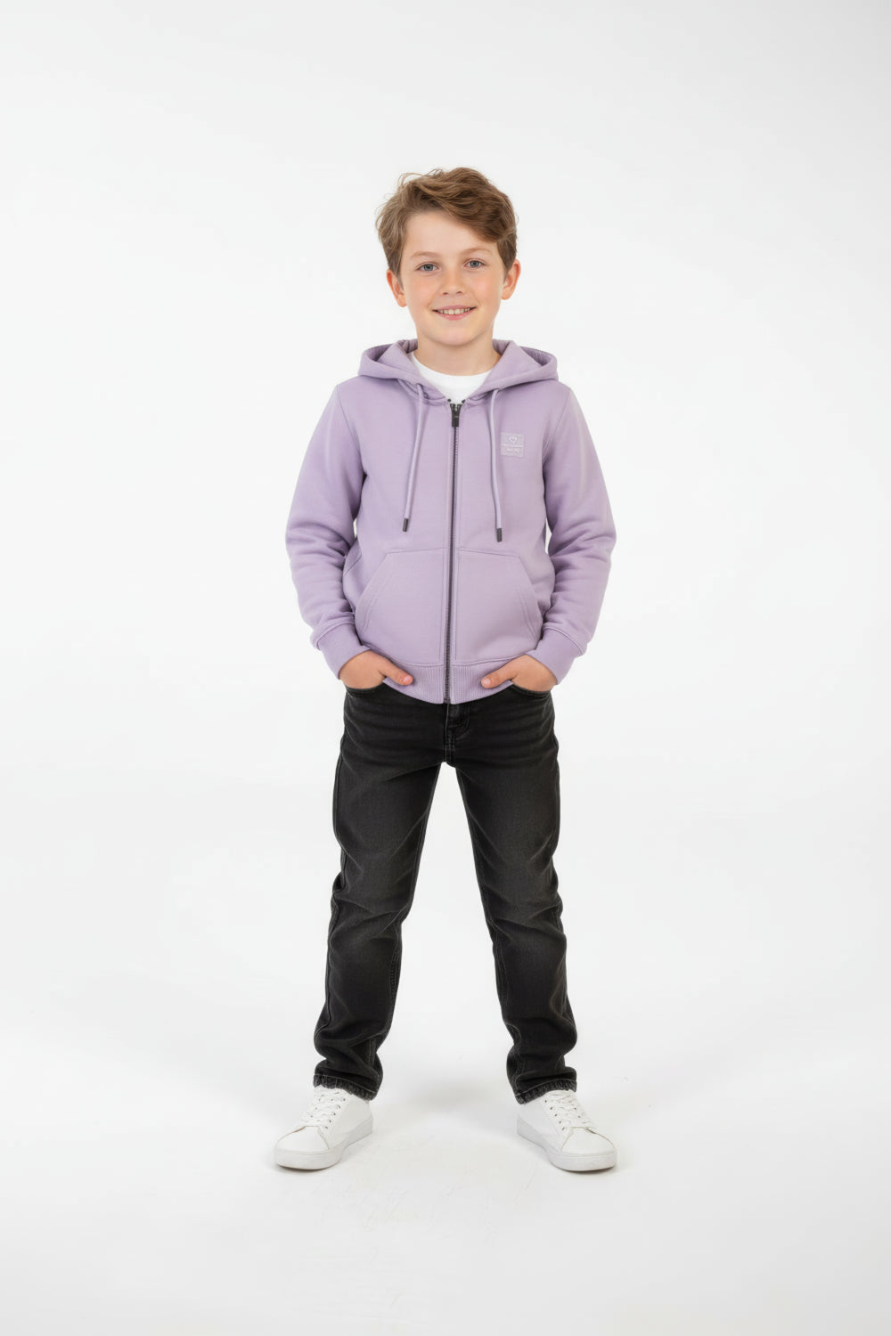 Boy's Slim Fit Melton Hood Sweatshirt With Full Front Zipper
