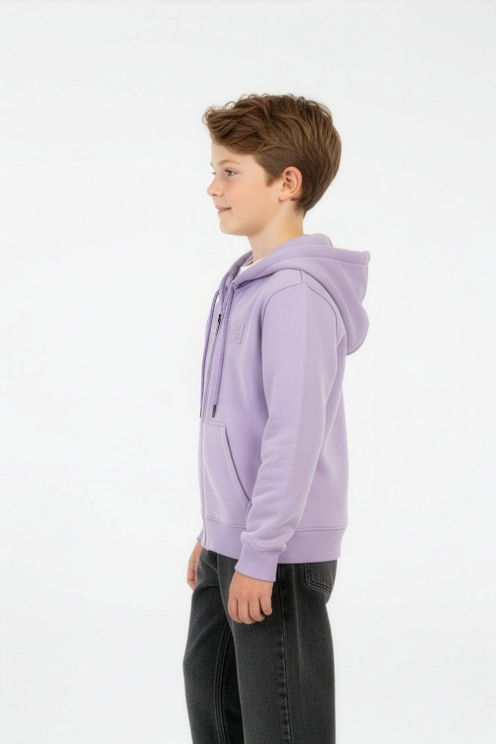 Boy's Slim Fit Melton Hood Sweatshirt With Full Front Zipper