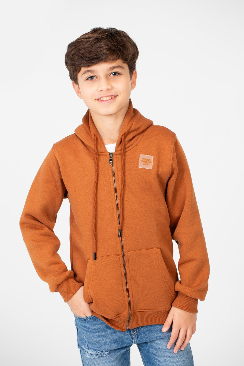 Boy's Tomato Sweatshirt With Full Zip And Long Sleeves