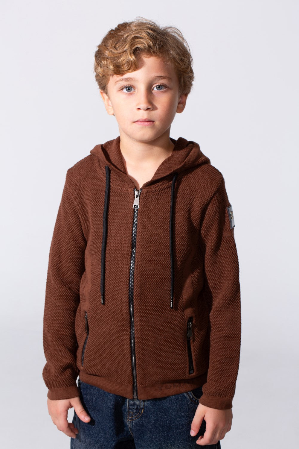 Boy's Tomato Slim Fit Cotton Pullover With Zipper And Hood