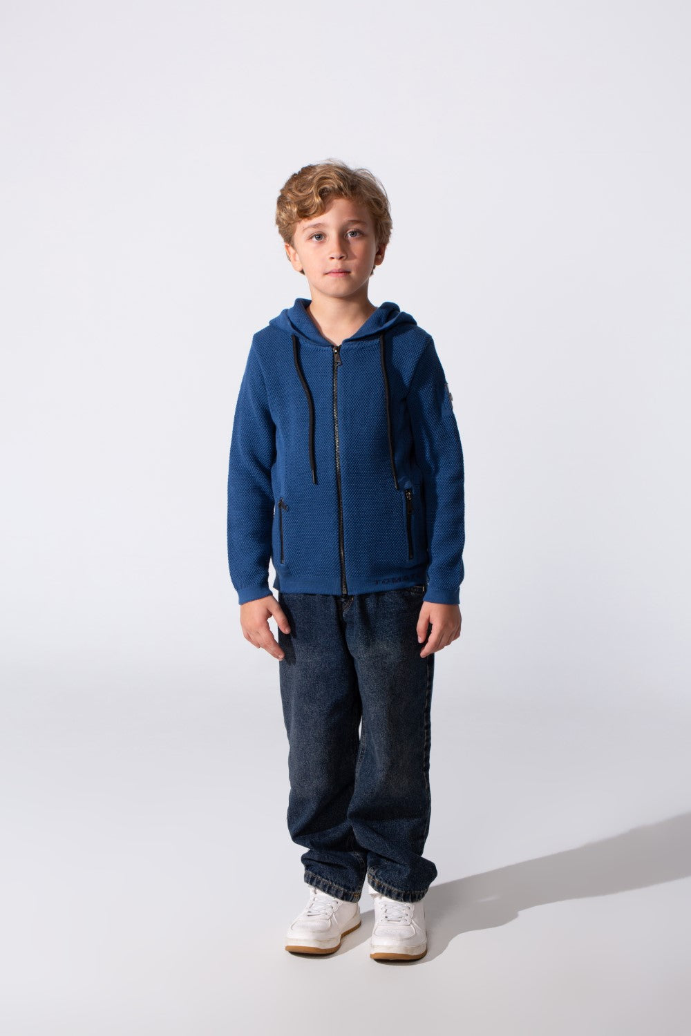Boy's Tomato Slim Fit Cotton Pullover With Zipper And Hood