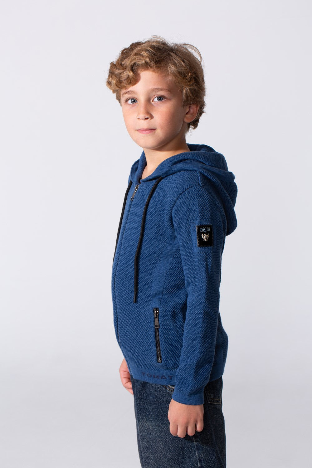 Boy's Tomato Slim Fit Cotton Pullover With Zipper And Hood