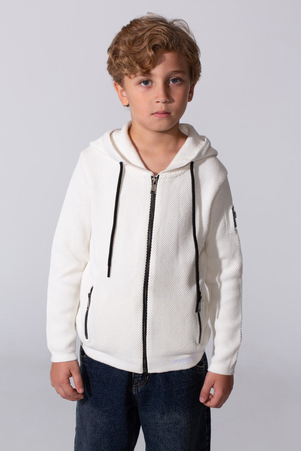 Boy's Tomato Slim Fit Cotton Pullover With Zipper And Hood