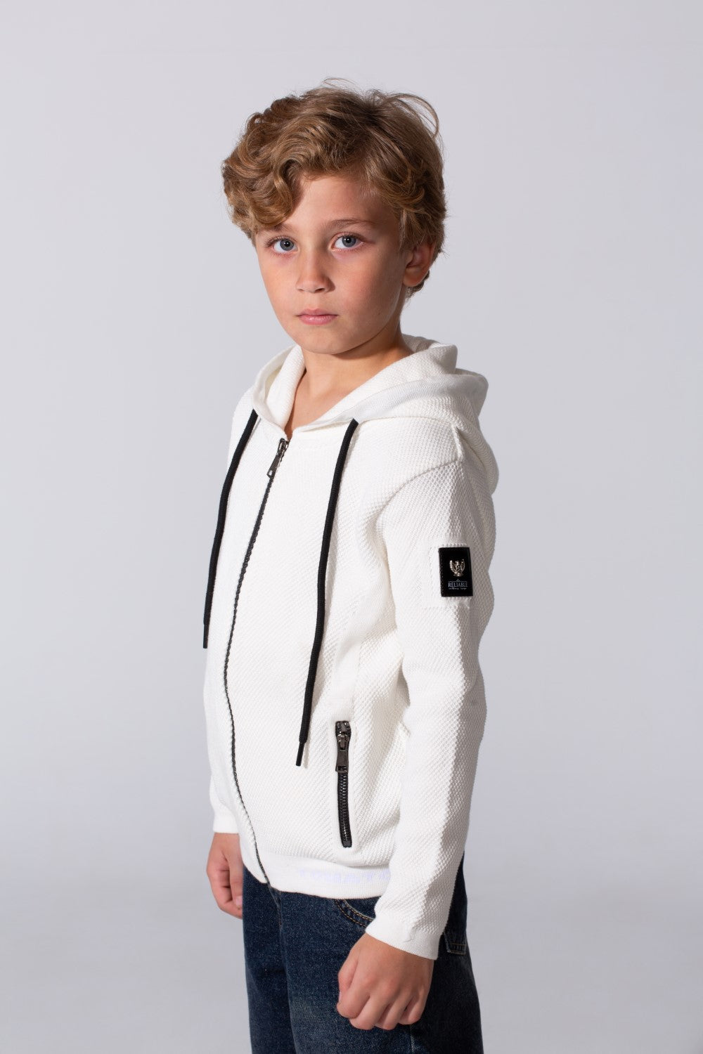 Boy's Tomato Slim Fit Cotton Pullover With Zipper And Hood