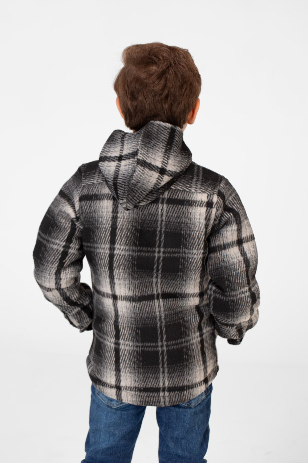 Boy's Checkered Hooded Shirt With Full Zip