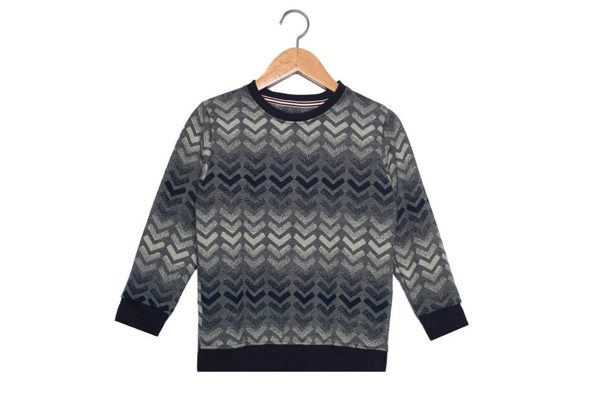 Boy's Rounded Neck Padded With Unqiue Modern Design Sweatshirt