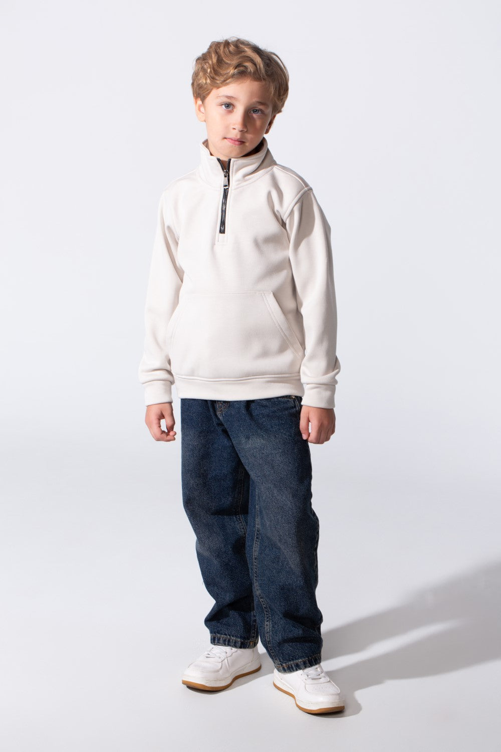 Boy's Half Zip Slim Fit Sweatshirt With Front Kangaroo Pocket
