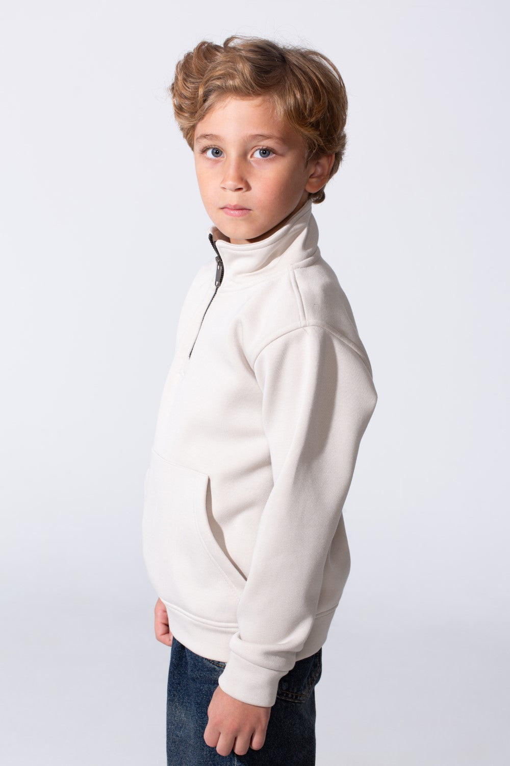 Boy's Half Zip Slim Fit Sweatshirt With Front Kangaroo Pocket
