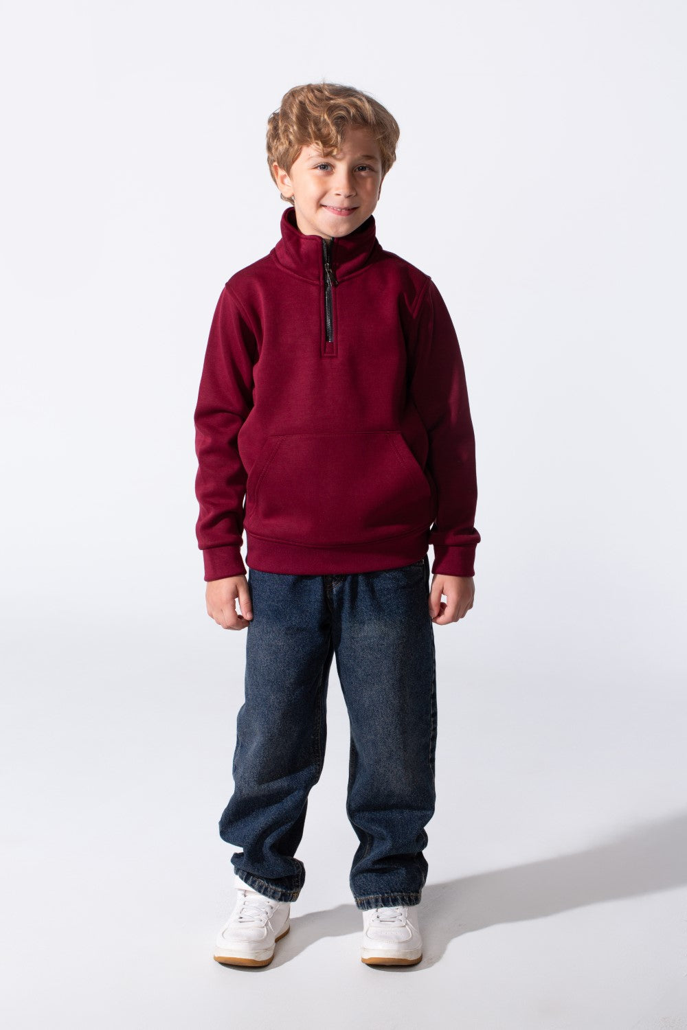 Boy's Half Zip Slim Fit Sweatshirt With Front Kangaroo Pocket