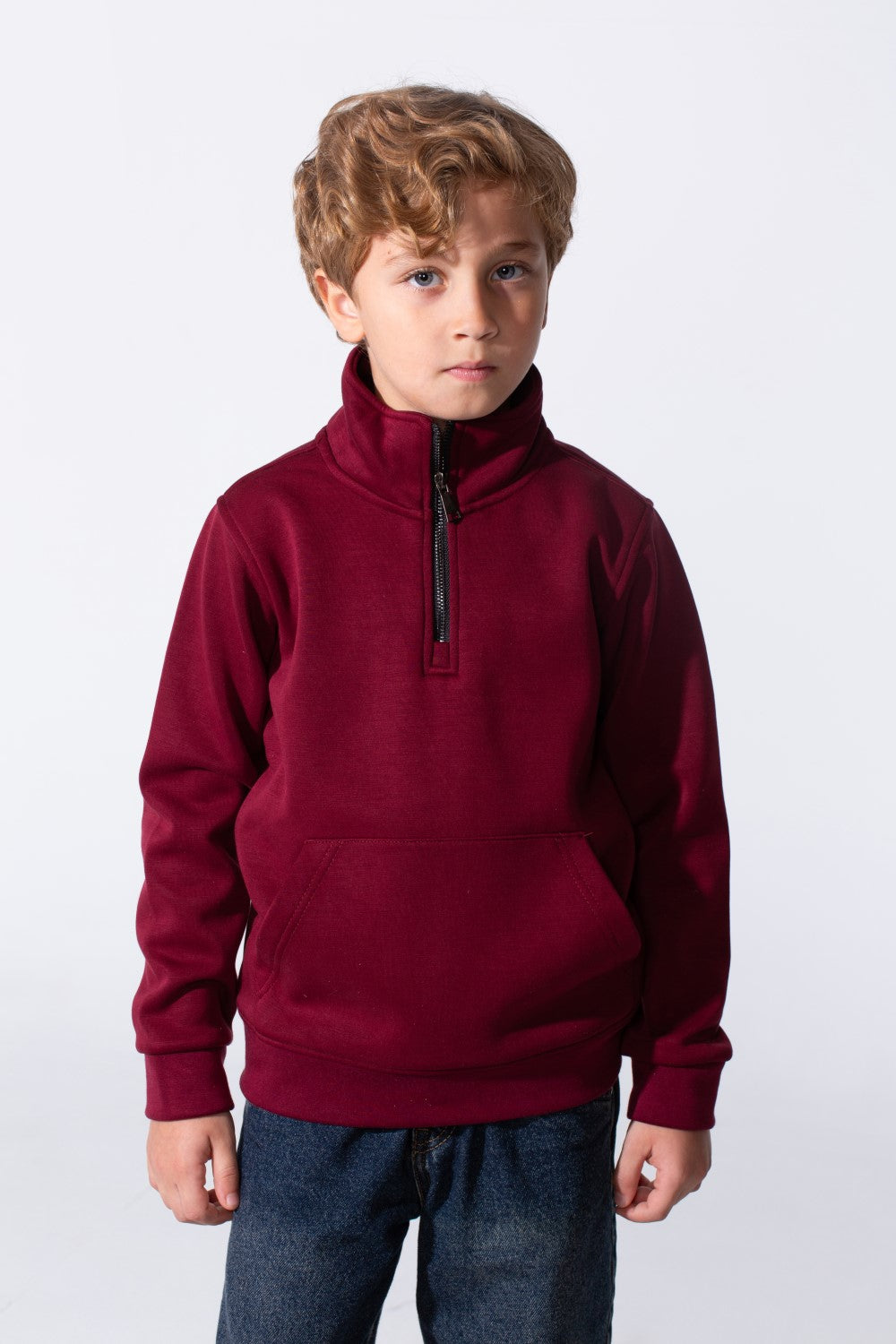 Boy's Half Zip Slim Fit Sweatshirt With Front Kangaroo Pocket