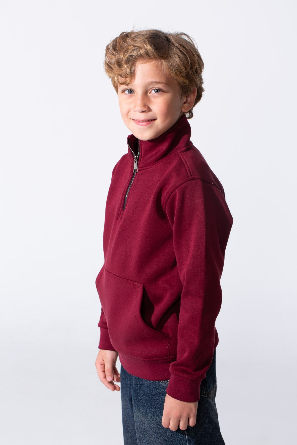 Boy's Half Zip Slim Fit Sweatshirt With Front Kangaroo Pocket