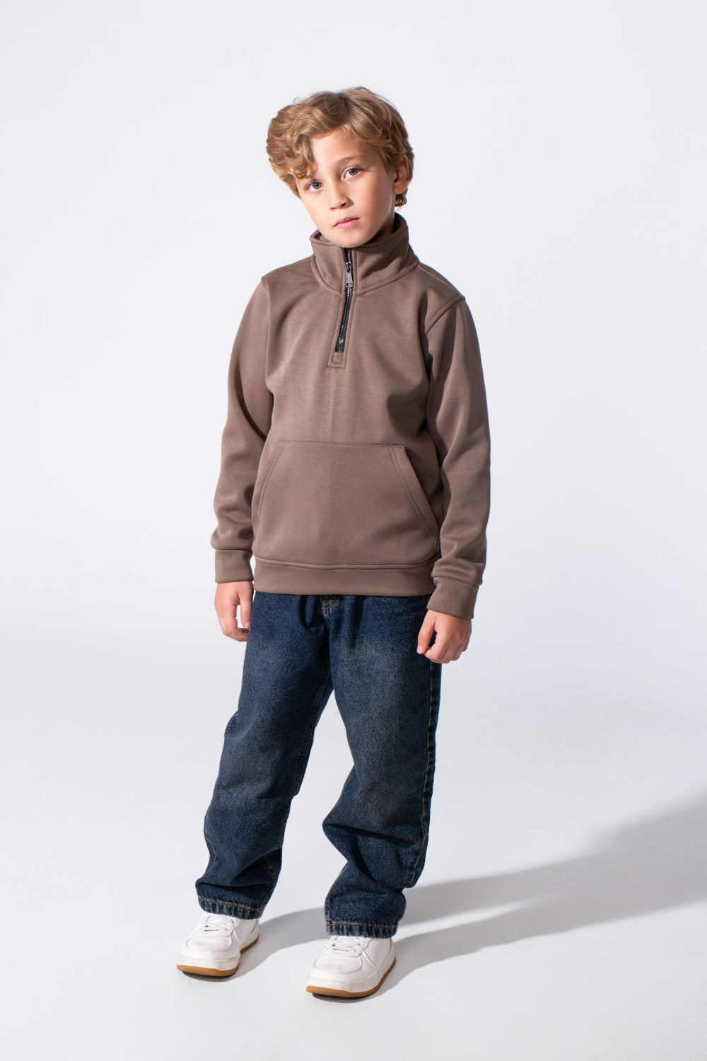 Boy's Half Zip Slim Fit Sweatshirt With Front Kangaroo Pocket