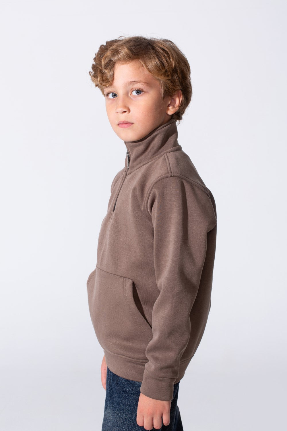 Boy's Half Zip Slim Fit Sweatshirt With Front Kangaroo Pocket