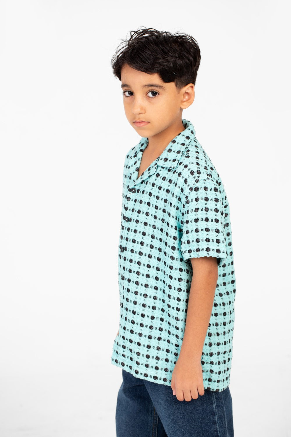 قميص صبيان من الكتان بأكمام قصيرة منقطة بتصميم صيفي عصري Tomato
