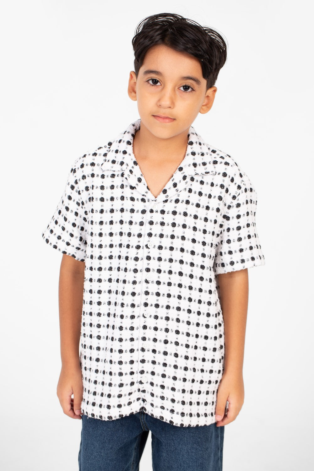 قميص صبيان من الكتان بأكمام قصيرة منقطة بتصميم صيفي عصري Tomato