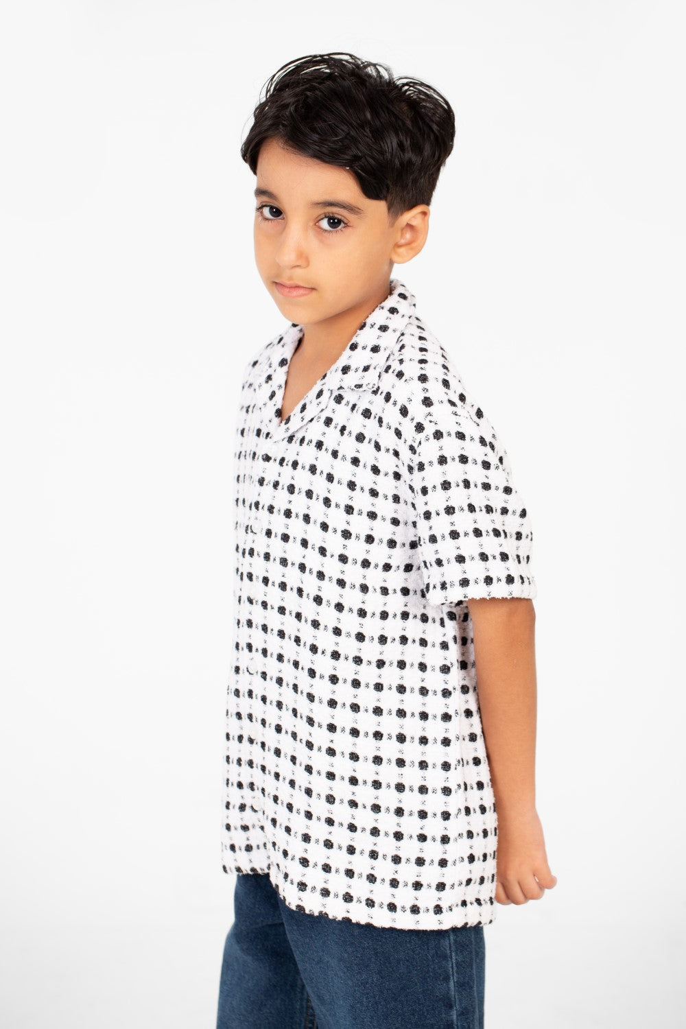 قميص صبيان من الكتان بأكمام قصيرة منقطة بتصميم صيفي عصري Tomato