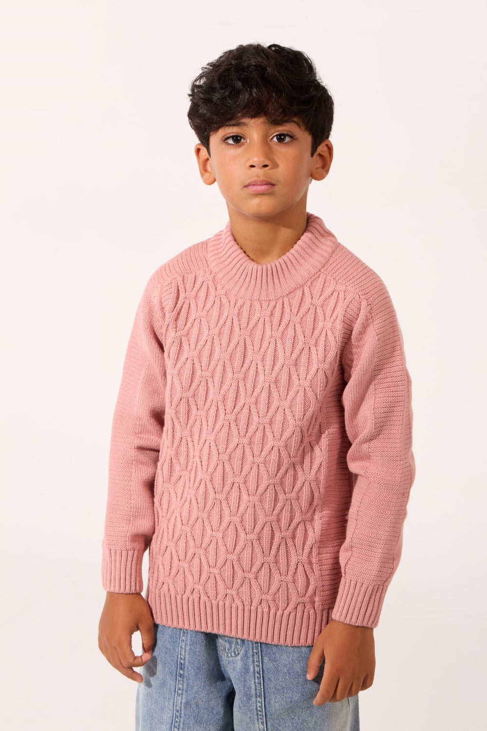 Boy's Tomato Slim Fit Knit Sweater Pullover With Round Neck And Long Sleeves In Comfortable And Modern Design