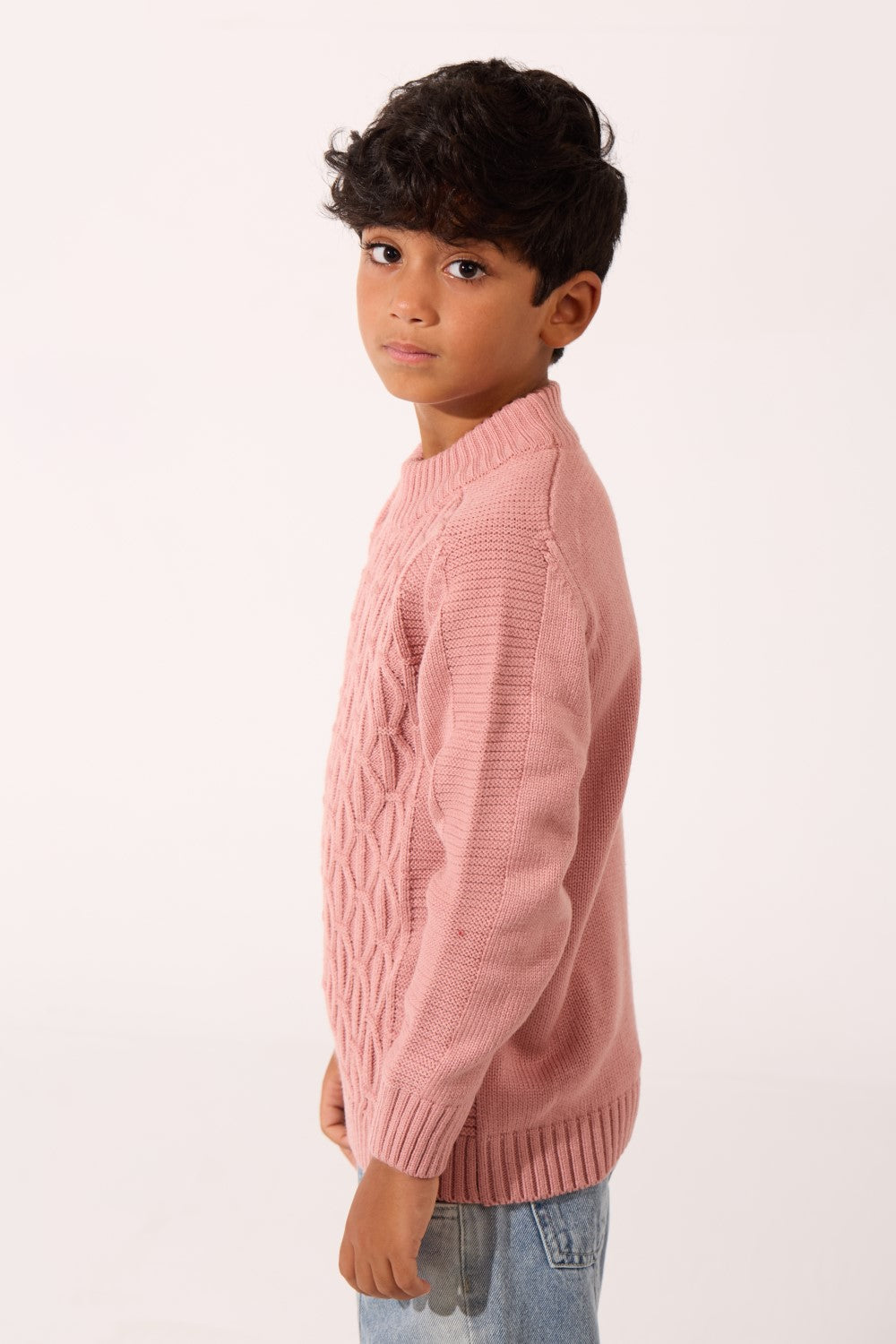 Boy's Tomato Slim Fit Knit Sweater Pullover With Round Neck And Long Sleeves In Comfortable And Modern Design