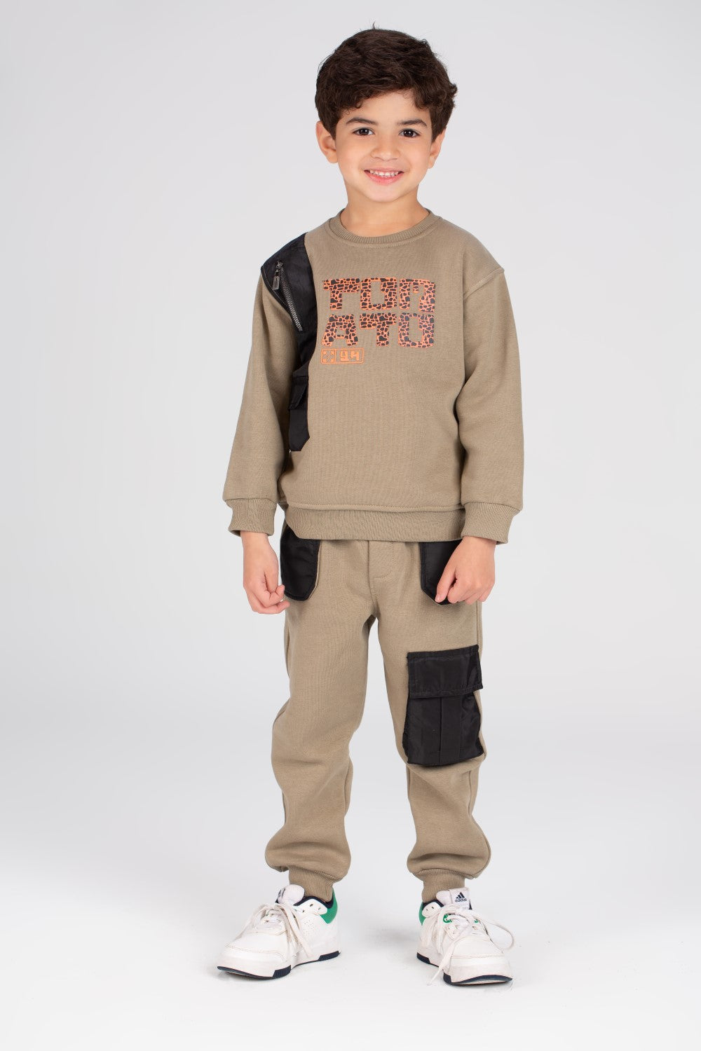Boy's Padded Printed Made Of Soft Melton Front Pocket Training Suit