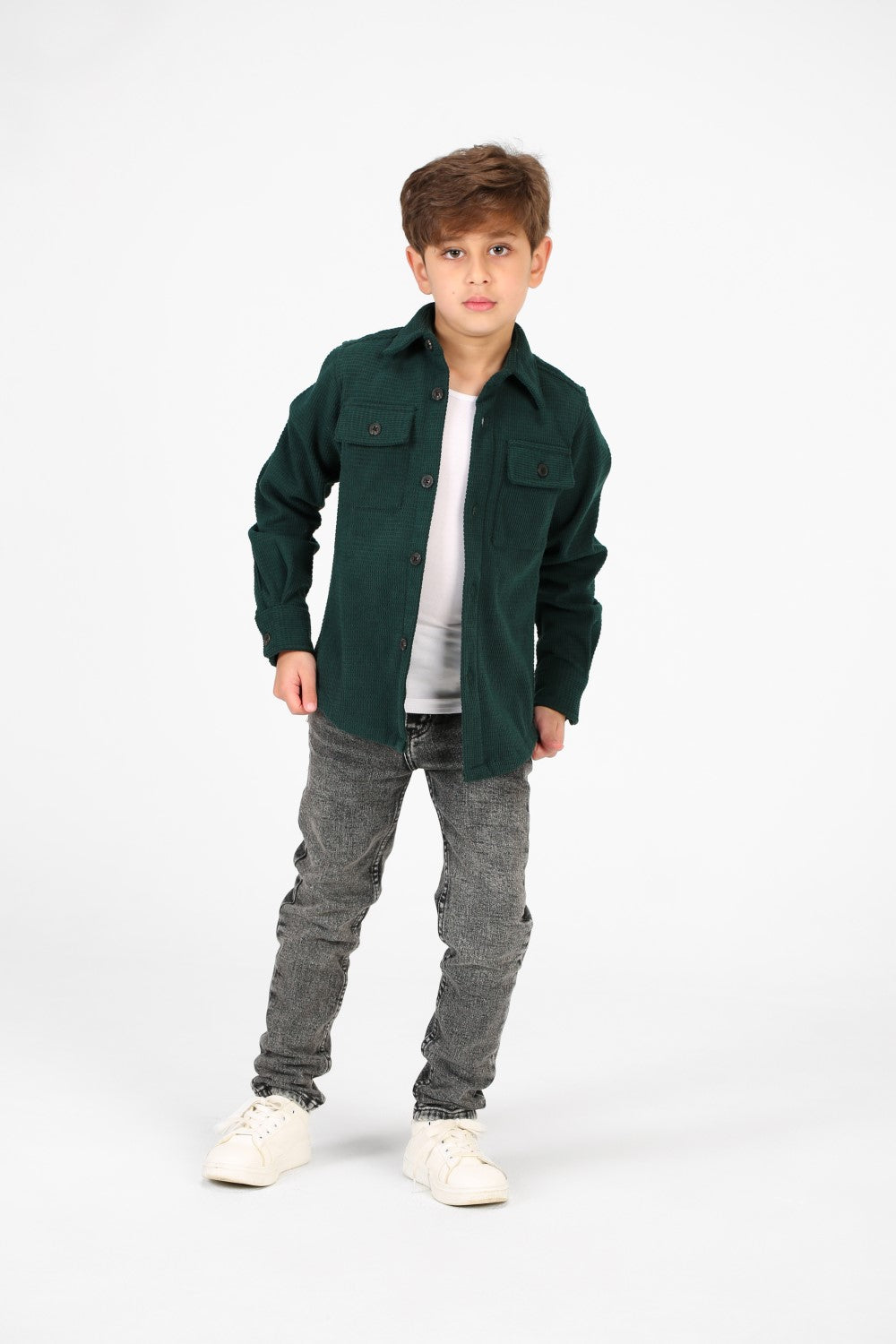Boy's Velvet Button Front Long Sleeve Shirt