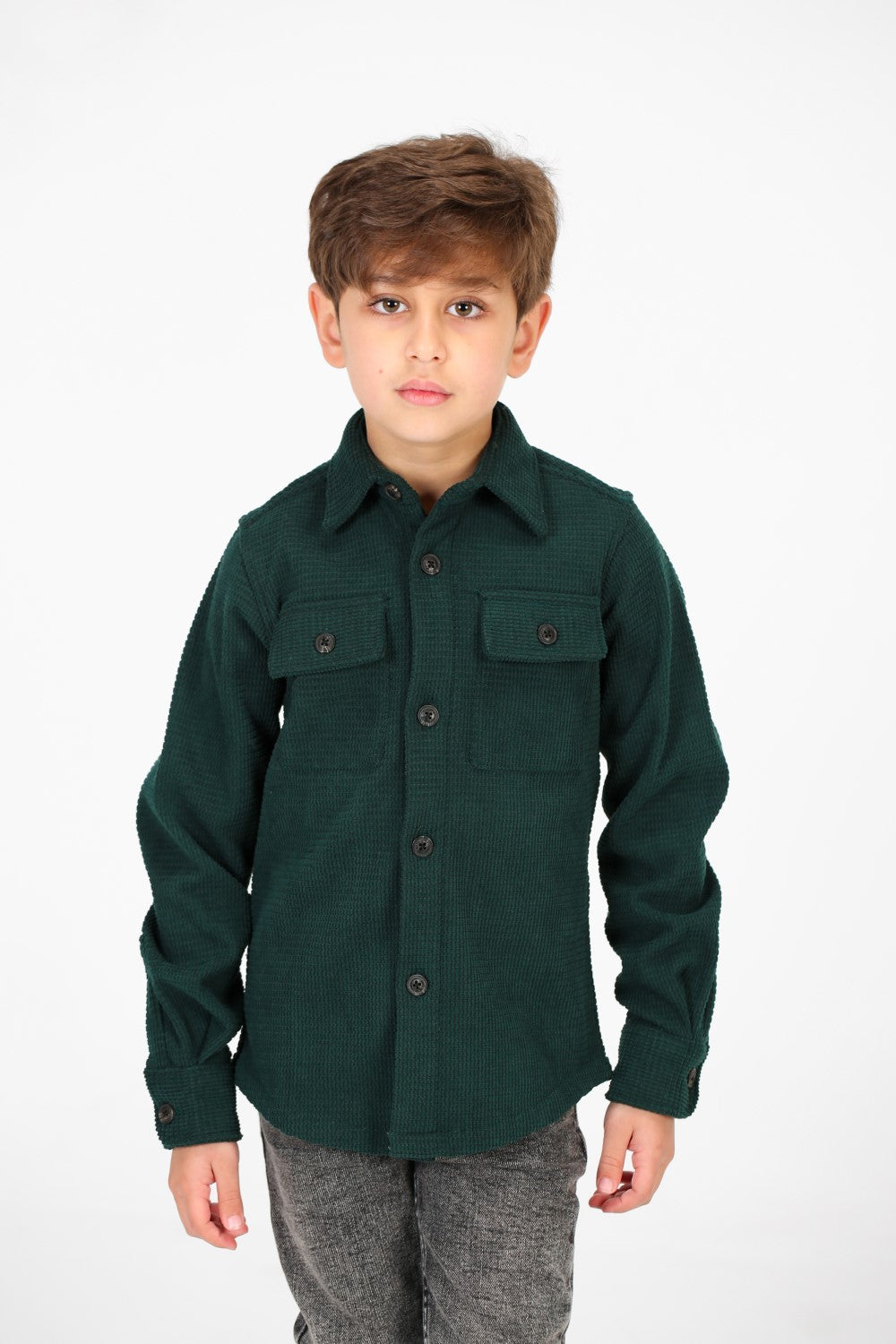 Boy's Velvet Button Front Long Sleeve Shirt