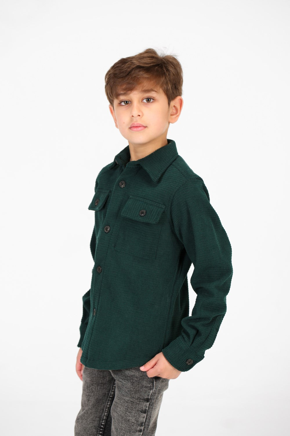 Boy's Velvet Button Front Long Sleeve Shirt