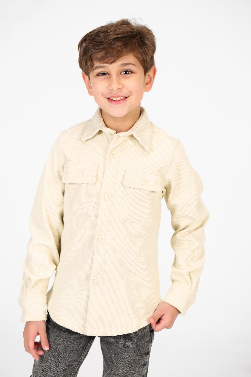 Boy's Velvet Button Front Long Sleeve Shirt