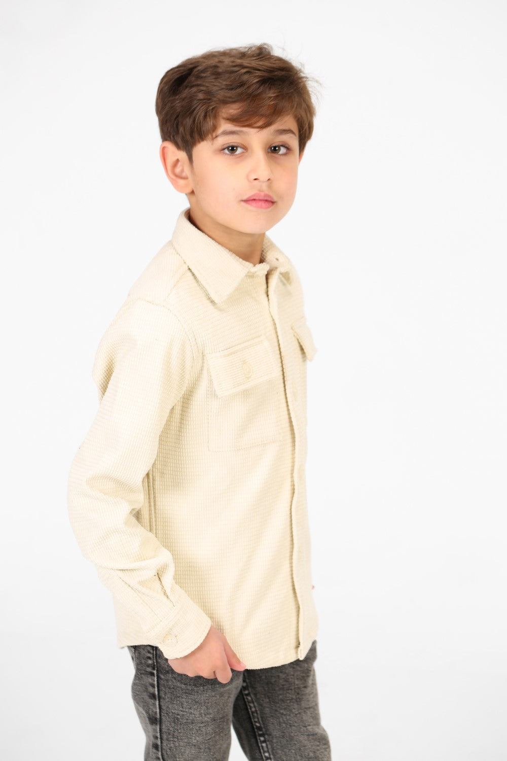 Boy's Velvet Button Front Long Sleeve Shirt